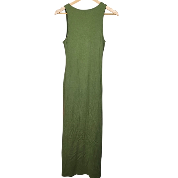 Sezane Fabiola Ribbed Midi Dress Button Green Size Medium - Picture 3 of 8